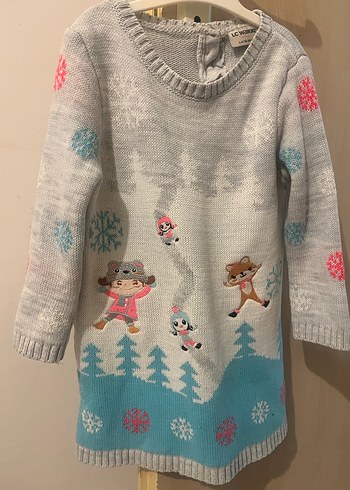 Kız Çocuk Gri Baskılı Triko Kazak - Görsel 6