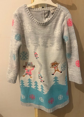 Kız Çocuk Gri Baskılı Triko Kazak - Görsel 2