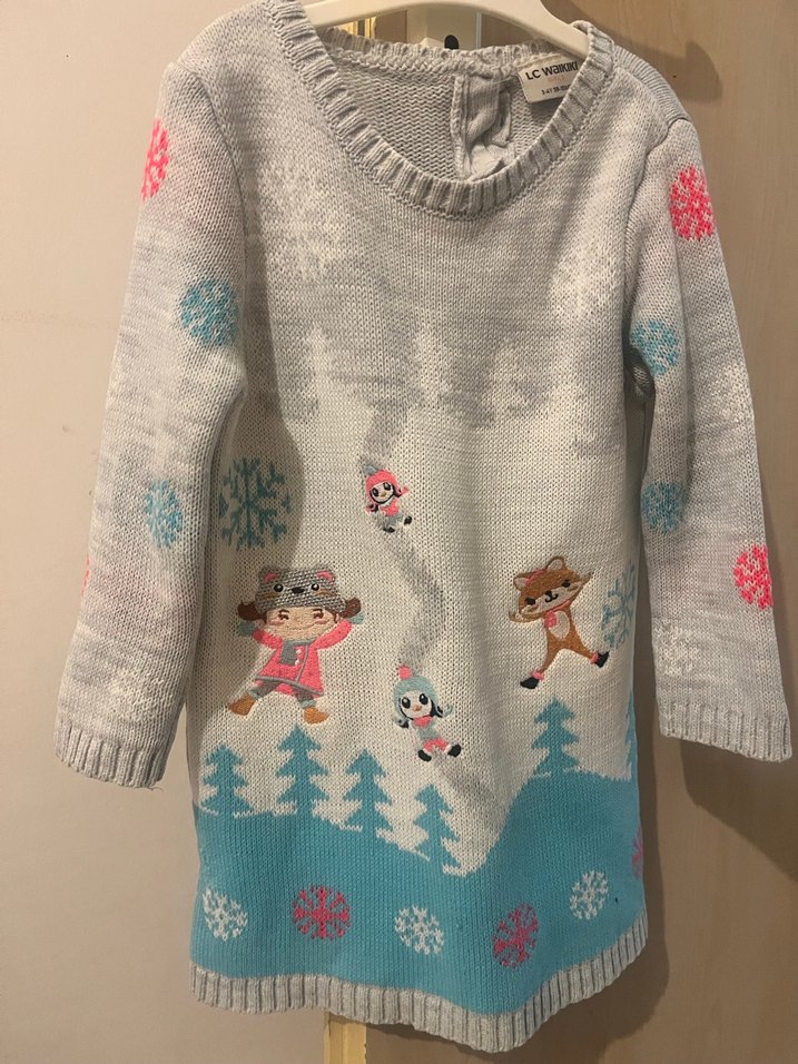 Kız Çocuk Gri Baskılı Triko Kazak - Görsel 5