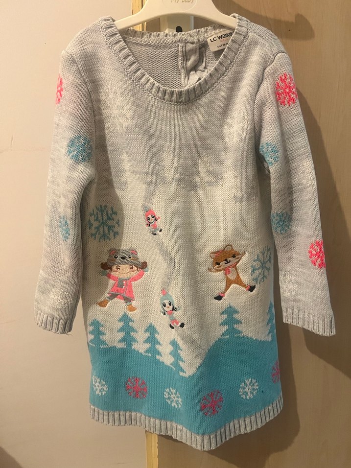 Kız Çocuk Gri Baskılı Triko Kazak - Görsel 2