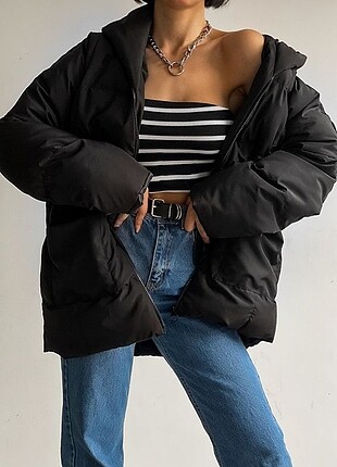 Oversize Kapüşonlu Şişme Mont