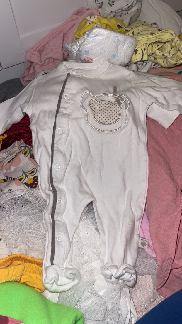 Düğmeli Beyaz Bebek Tulum, Uzun Kollu 1-3 ay - Görsel 2