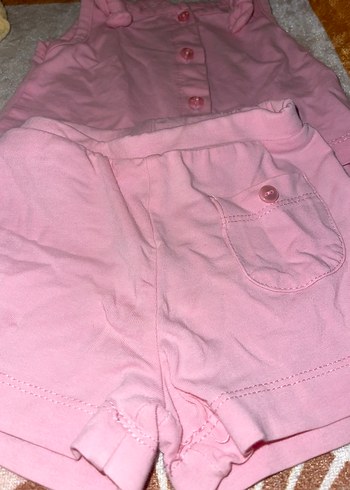 Pembe Bebek Kız Kolsuz Düğmeli Takım - Görsel 3