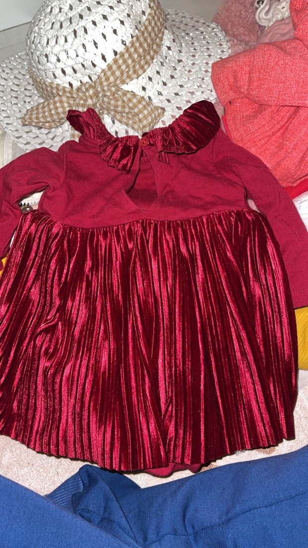 Bordo Uzun Kollu Piliseli şık Kız Elbisesi - Görsel 2