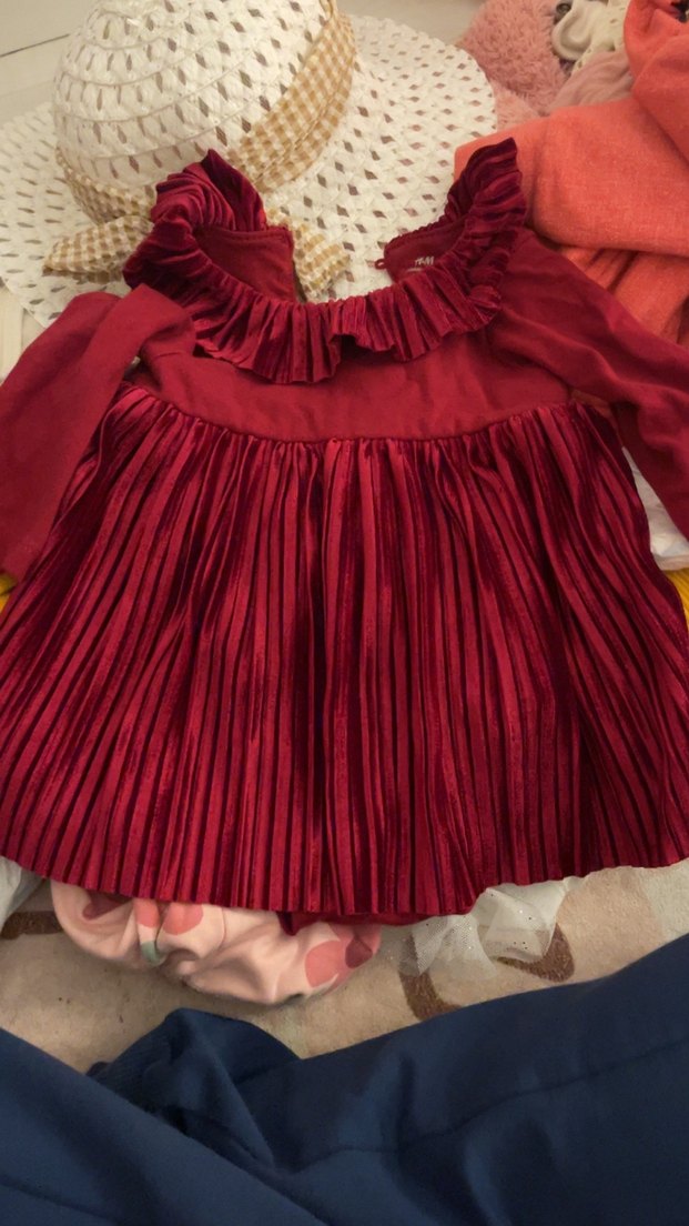 Bordo Uzun Kollu Piliseli şık Kız Elbisesi - Görsel 3