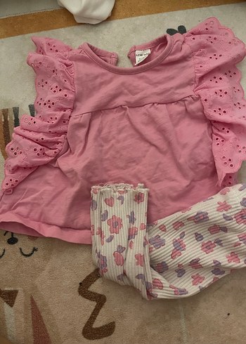 Pembe Fırfırlı Uzun Kollu Bebek Kız Takımı - Görsel 2