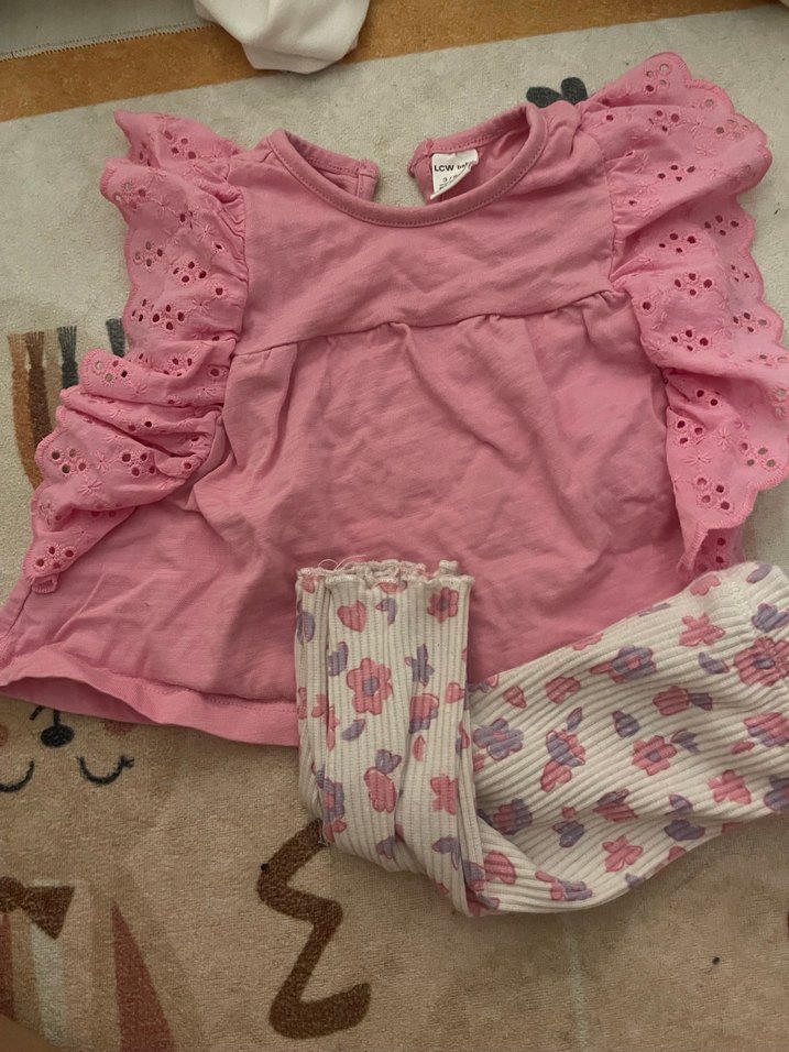 Pembe Fırfırlı Uzun Kollu Bebek Kız Takımı - Görsel 2