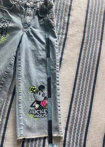 6 Yaş Beden gri Renk Mıckey Mouse Baskılı Kız Kot Pantolon
