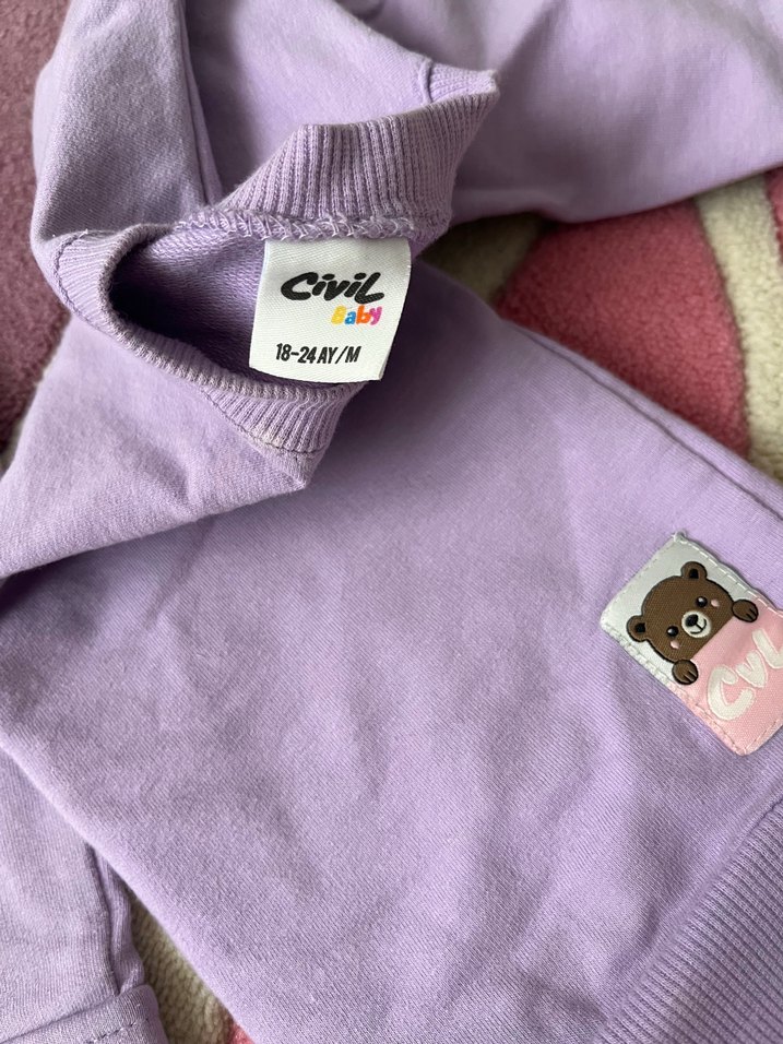 Mor Düğmeli Kız Sweatshirt ve Eşofman Takımı - Görsel 2