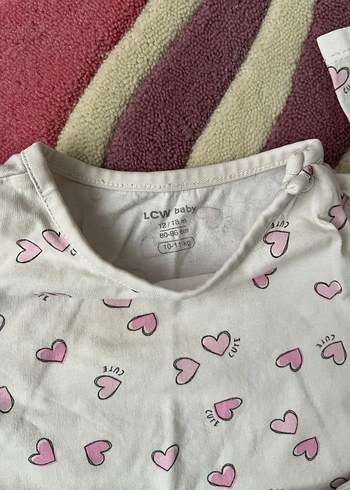 Uzun Kollu Beyaz Kalp Desenli Bebek Kız Takımı - Görsel 2