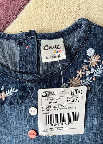 Mavi Kot Elbise, Uzun Kollu, Düğmeli - Görsel 3