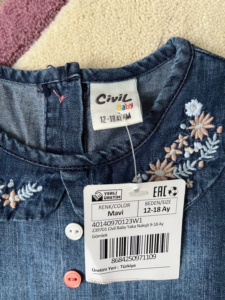 Mavi Kot Elbise, Uzun Kollu, Düğmeli - Görsel 3