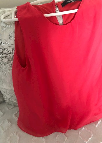 Diğer Canli Kirmizi Kolsuz Sifon Bluz