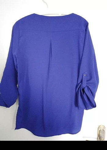 Zara uzun Kollu Mavi V Yakalı Salaş Bluz - Görsel 2