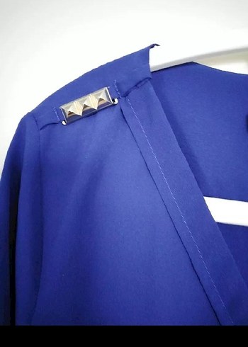 Zara uzun Kollu Mavi V Yakalı Salaş Bluz - Görsel 4