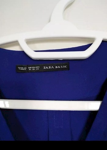 Zara uzun Kollu Mavi V Yakalı Salaş Bluz - Görsel 5