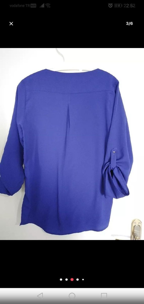 Zara uzun  Kollu Mavi V Yakalı Salaş Bluz - Görsel 2