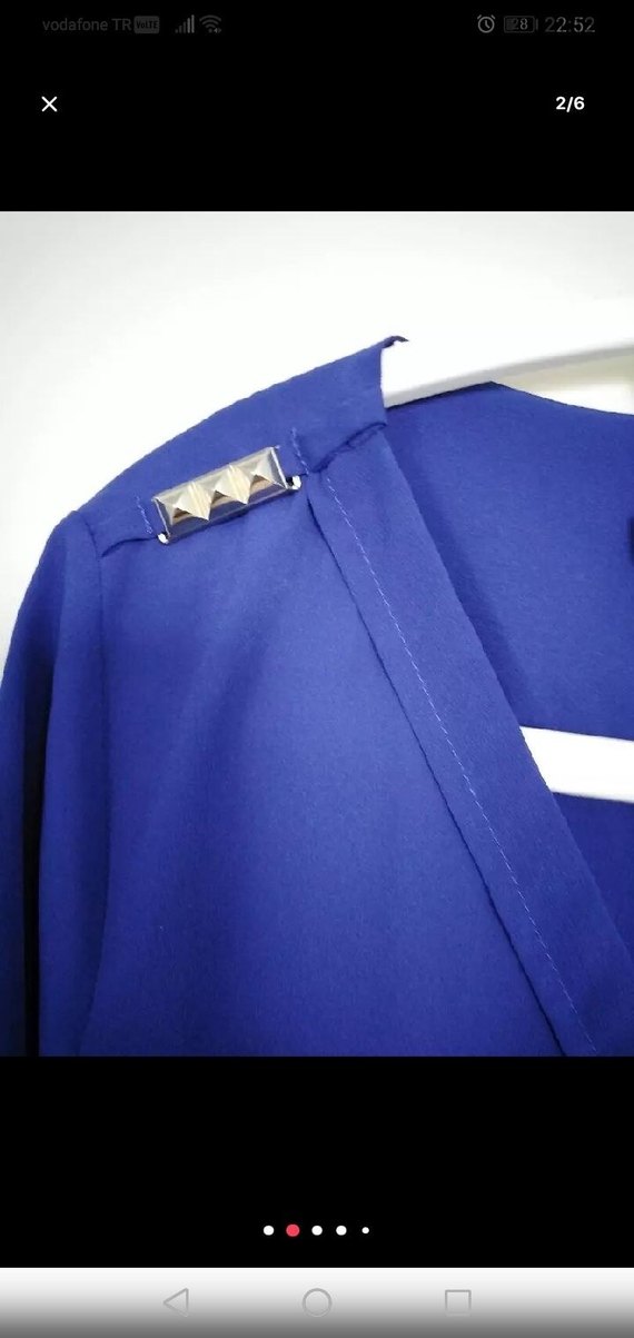 Zara uzun  Kollu Mavi V Yakalı Salaş Bluz - Görsel 4