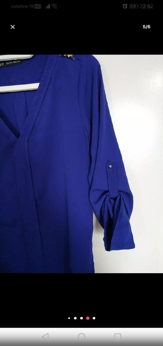 Zara uzun  Kollu Mavi V Yakalı Salaş Bluz - Görsel 3