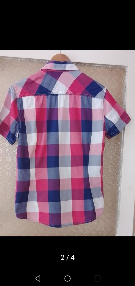 Bayan Kısa Kollu Kareli Gömlek - Görsel 2