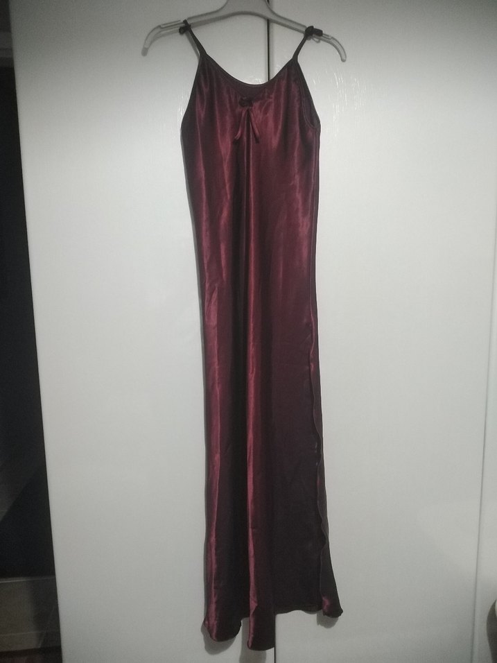 Bordo Parlak Midi Kadın Gecelik - Görsel 2