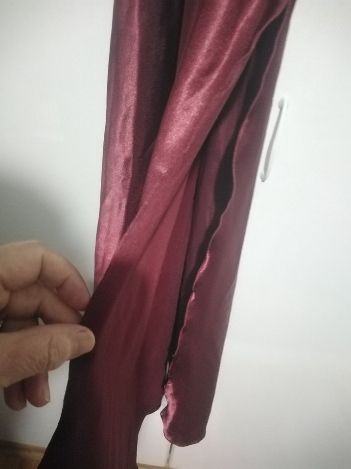 Bordo Parlak Midi Kadın Gecelik - Görsel 4