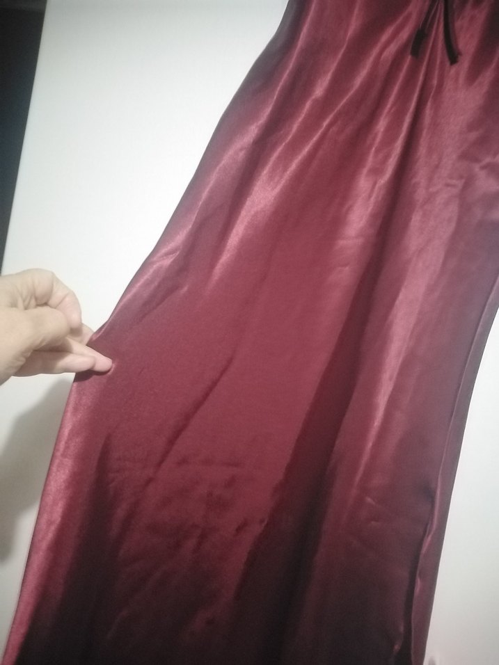 Bordo Parlak Midi Kadın Gecelik - Görsel 3