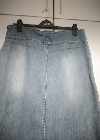 Düğmeli Mavi Midi Denim Etek - Görsel 5