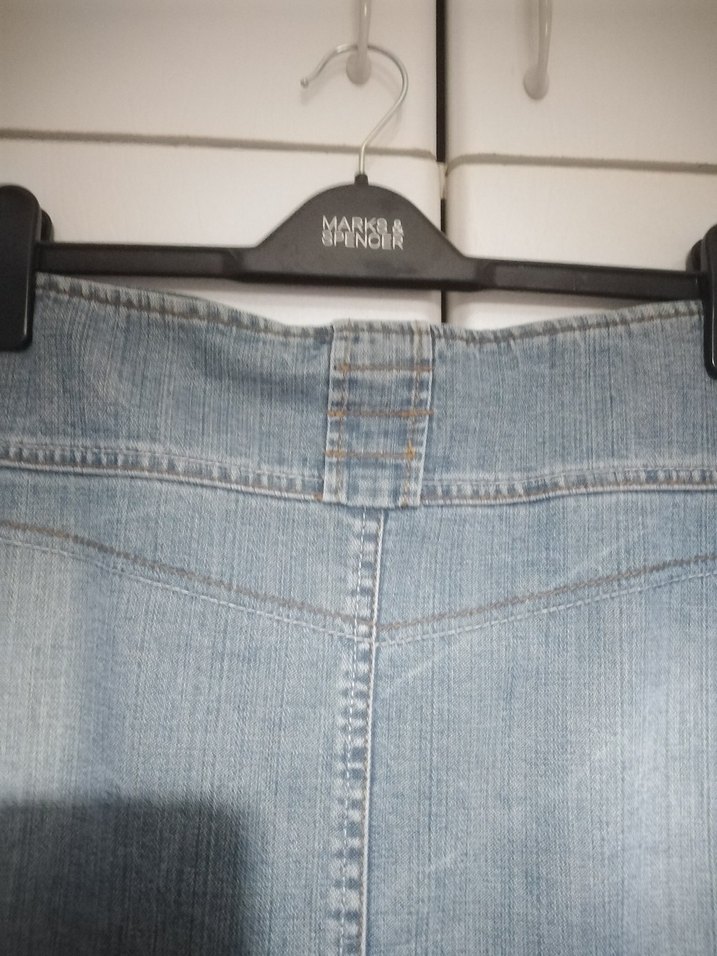 Düğmeli Mavi Midi Denim Etek - Görsel 3