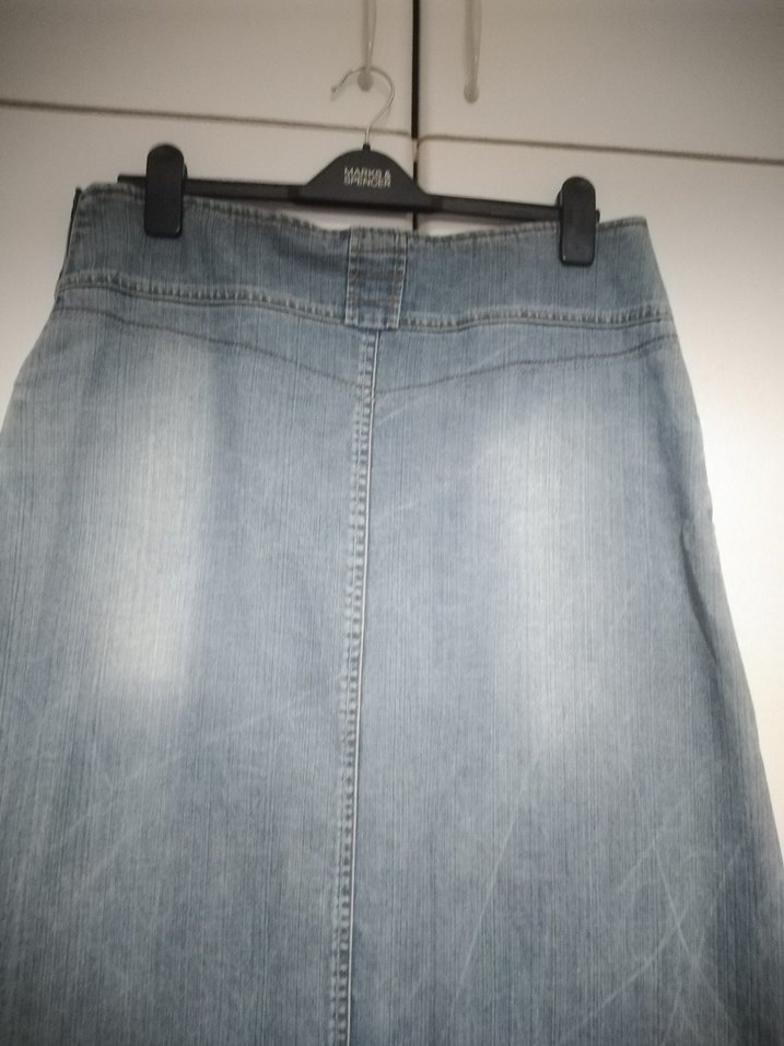 Düğmeli Mavi Midi Denim Etek - Görsel 5