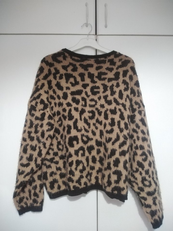 Kahverengi Leopar Desenli Kadın Hırka - Görsel 2