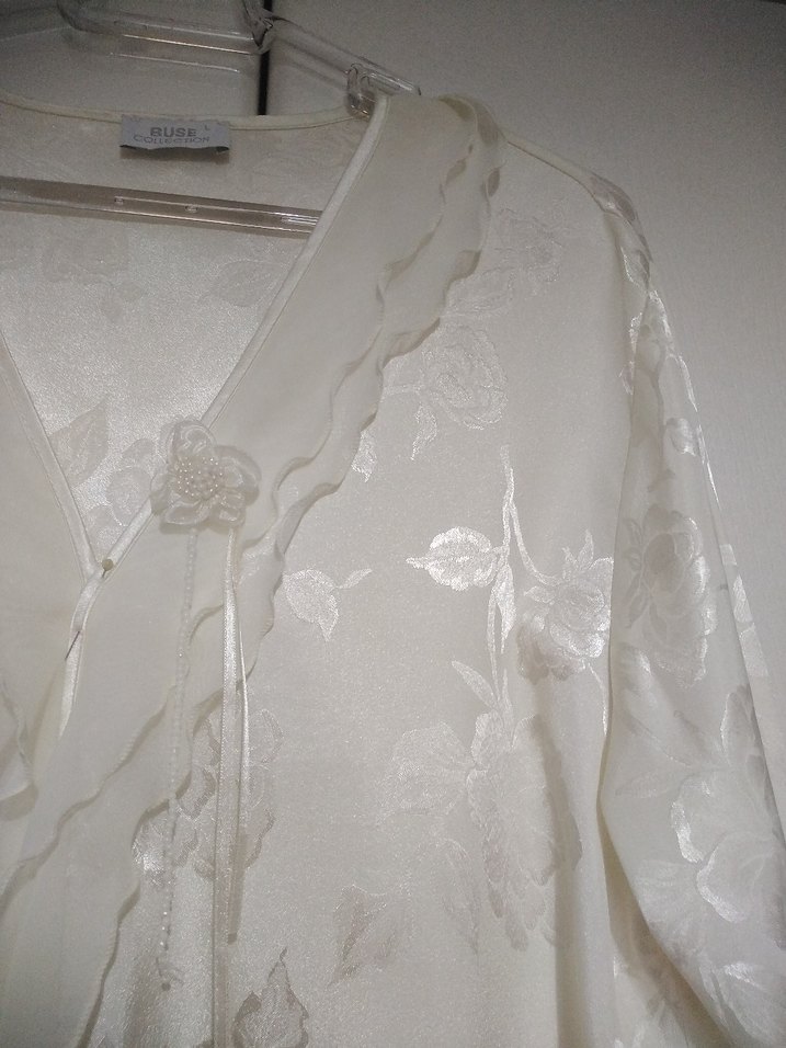 Beyaz Midi Kadın Sabahlık - Görsel 3