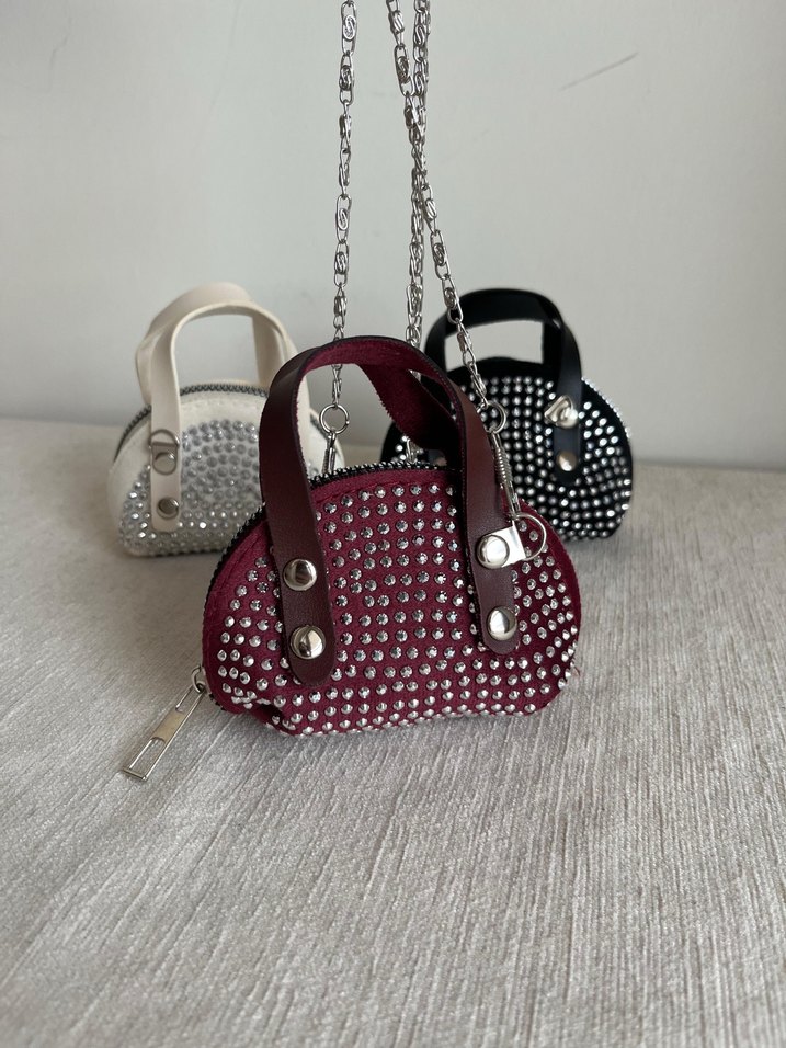 Burgundy Deri Tokalı Punk Çanta - Görsel 2