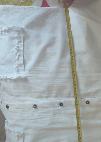 Düğmeli Beyaz Keten Kadın Gömlek - Görsel 8