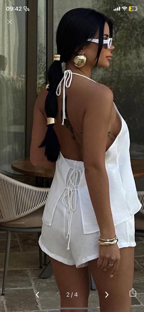 Beyaz Mini Halter Yaka Kadın Tulum - Görsel 2