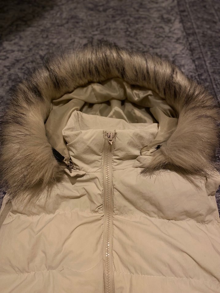 Kürklü Bej Midi Kadın şişme  Yelek - Görsel 2