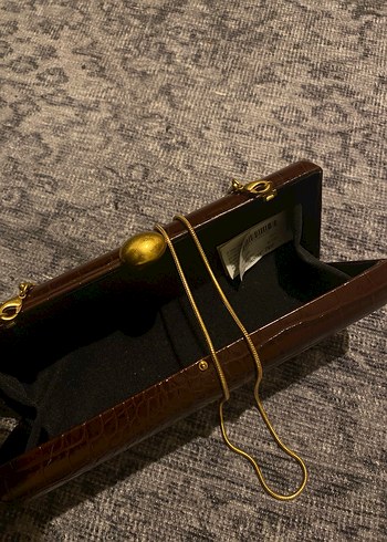 Kahverengi Deri Kadın Clutch Çanta - Görsel 4