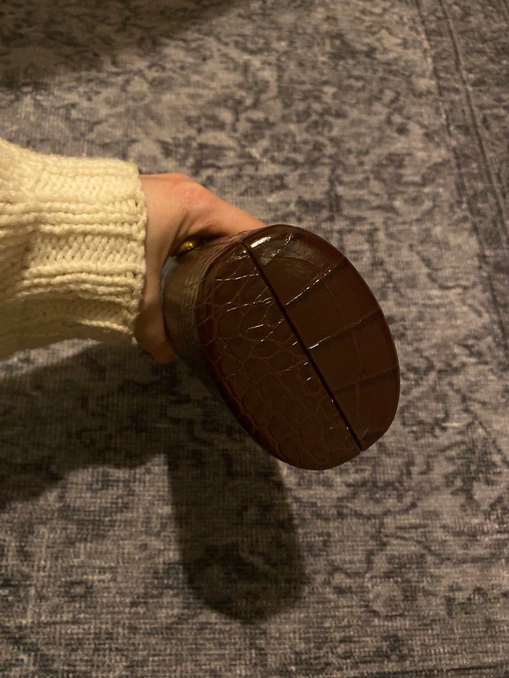 Kahverengi Deri Kadın Clutch Çanta - Görsel 3