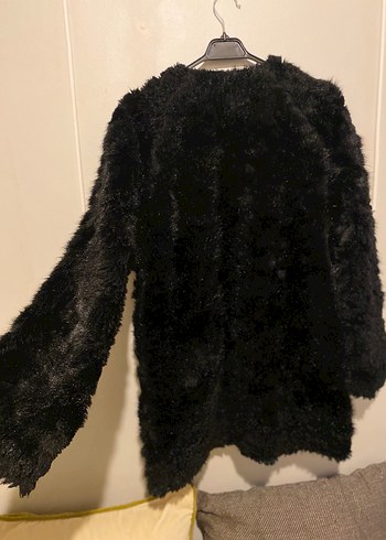 Siyah Peluş Kürk Detaylı Midi Kadın Kaban - Görsel 4