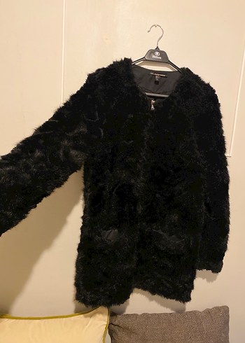 Siyah Peluş Kürk Detaylı Midi Kadın Kaban - Görsel 6