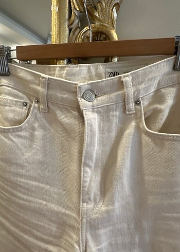 Beyaz Uzun Paça Kadın Denim Pantolon - Görsel 3