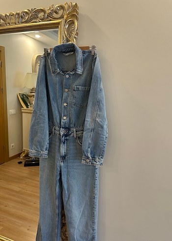 Düğmeli Uzun Denim Tulum - Görsel 2