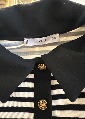 Düğmeli Siyah Beyaz Çizgili Kadın Kazak - Görsel 3