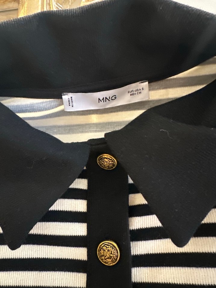 Düğmeli Siyah Beyaz Çizgili Kadın Kazak - Görsel 3