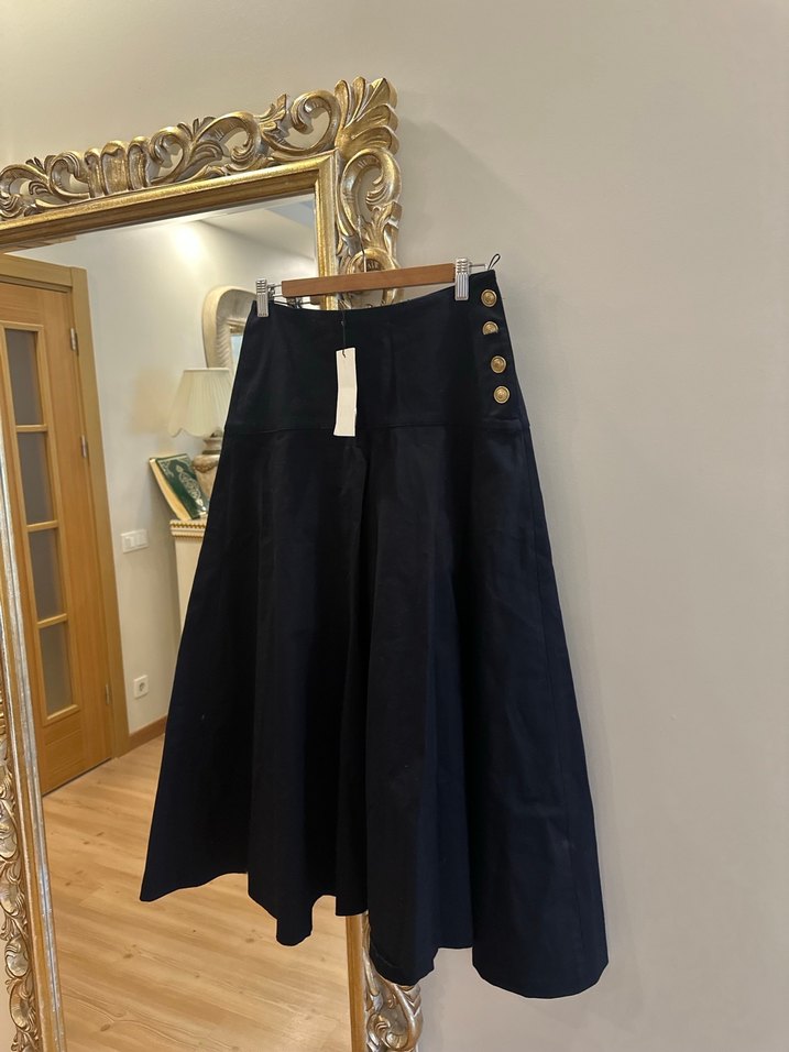 Düğmeli Lacivert Uzun Denim Etek - Görsel 2