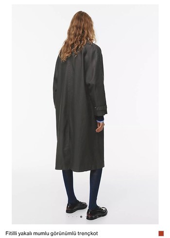Fitilli Yakalı Gri Deri Trençkot - Görsel 2
