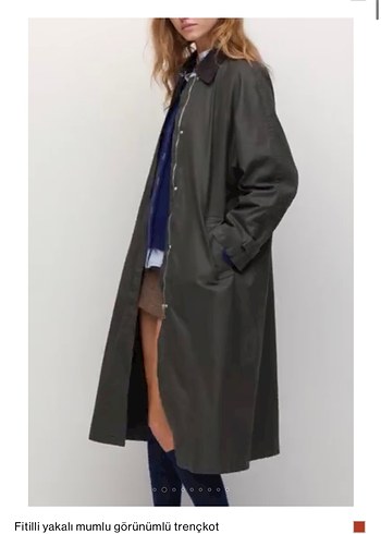 Fitilli Yakalı Gri Deri Trençkot - Görsel 3