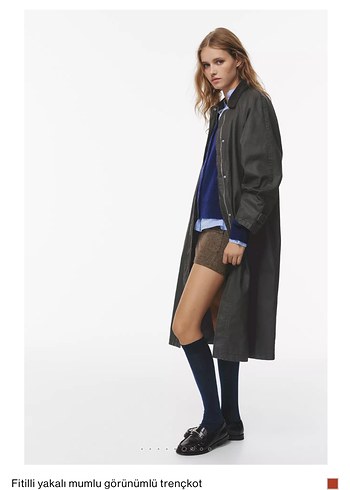 Fitilli Yakalı Gri Deri Trençkot - Görsel 6