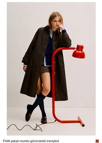 Fitilli Yakalı Gri Deri Trençkot - Görsel 8