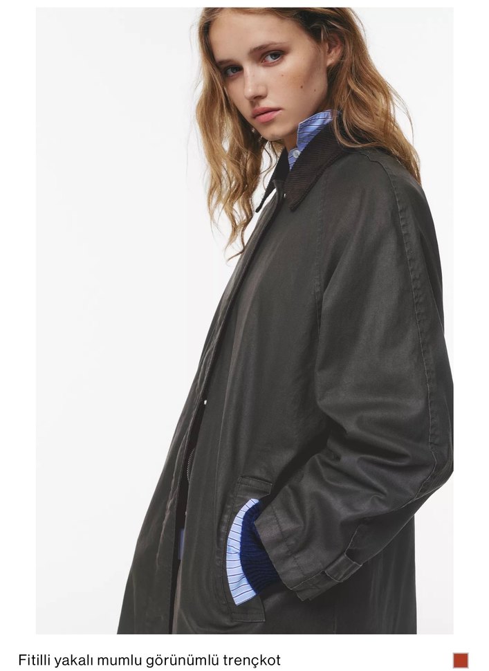 Fitilli Yakalı Gri Deri Trençkot - Görsel 5